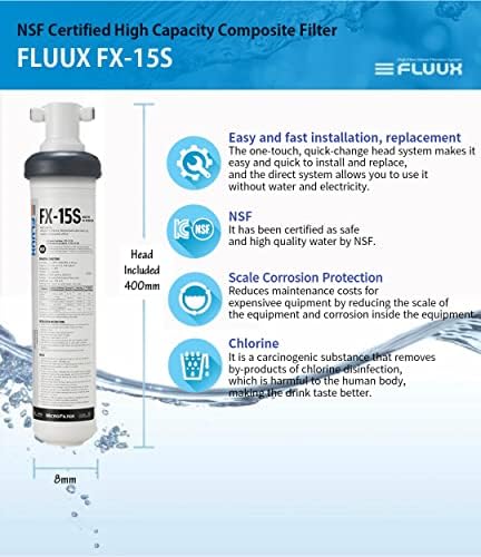 Fluux FX-15s Замена Под Мијалник Вода Филтер Систем, Скала Заштита Од Корозија, NSF/ANSI 42 &засилувач; 53 Сертифициран, Комерцијални