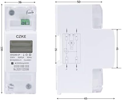 GEAD DDS226D-2P LCD единечен мерач на енергија DIN-Rail Energy 65A 100A 220V 230V 50Hz 60Hz Активен енергетски извоз kWh