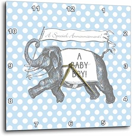 3dRose DPP_220177_3 Симпатична Слон Нов Бебе Момче Дизајн Во Текот Сина Полка Точки-Ѕид Часовник, 15 од 15