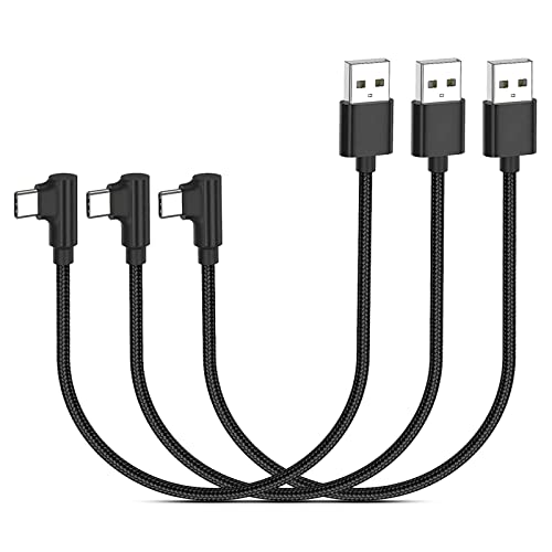 1FT 90 Степен USB C Кабел Краток, 3Pack Прав Агол USB Тип C Полнач Кабел Брзо Полнење, 3A USB a ДО USB C Најлон Плетенка Кабел За Samsung Galaxy S22/S20 FE/S10, Забелешка 20/10 Плус, A03s, Moto G, LG, PS5