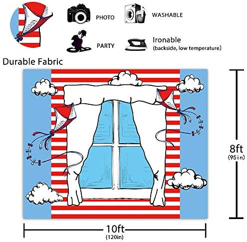 Смешно дрво 10x8ft Издржлива Ткаенина Цртан Филм Прозорец Змеј Фотографија Позадина Црвени Бели Ленти Позадина Дете Бебе Туш Роденден