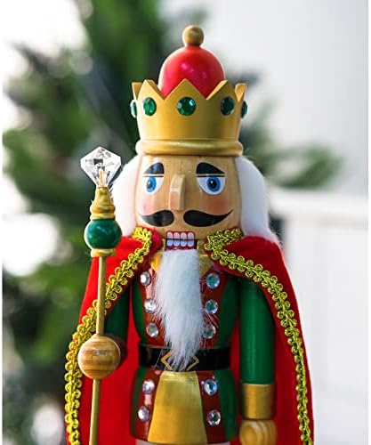 14 инчи Традиционален дрвен оревче крал со скептер, празничен Божиќен декор за полици и табели