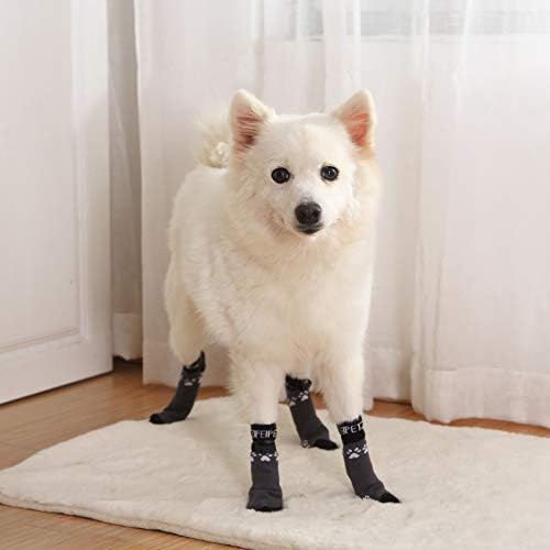 Зифеипет анти -лизгачки чорапи со кучиња со контрола на влечење на ленти за средни кучиња прилагодлива заштита од шепа за абење