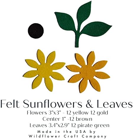 Почувствувани лисја и сончогледи | Пред-исечени форми за занаети за шиење DIY | 12 двојни исечени цвеќиња и чувствуваат лисја