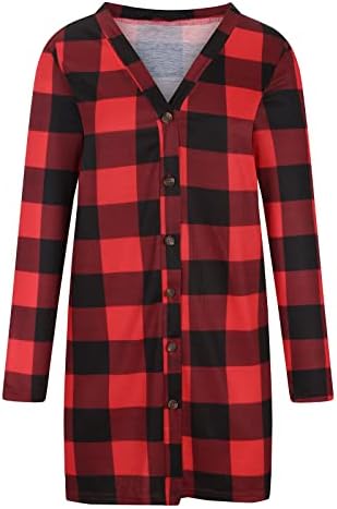 Dnuri Plaid Cardigan Womens Casual Open Open Front Front Long Sneave Надвор од надворешната облека, лесен пролет за палто за