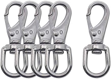 Eilumduo 5pcs M4 Swivel Eye Snap Hooks 304 Пролетен клип од не'рѓосувачки челик, закон, капа за хардвер, хардвер за хардвер за хардвер