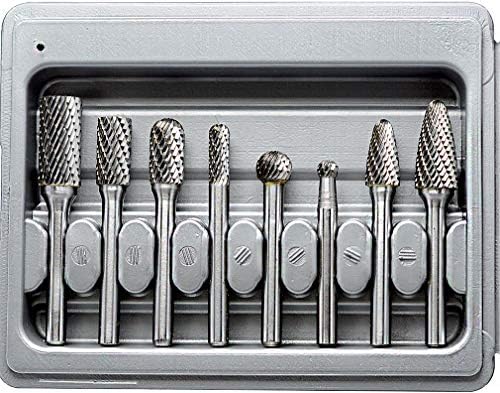 KOTVTM CARBIDE BURR Поставете со 1/4 инчен Shank 8pcs двојно исечени ротациони битови на Burr датотеки за мелници за мелница за мелници