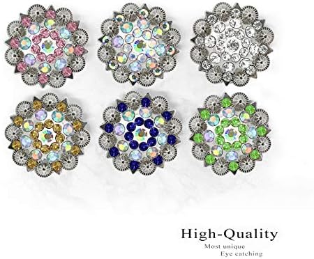 Седло за појас на појас на ременот Rhinestone Conchos Crystal Leathercraft Conchos со завртки назад, пакет од 6 компјутери