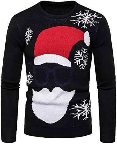 Машки Божиќен џемпер грда лента со плетени џемпери случајни тенок фит снегулки пулвер за одмор