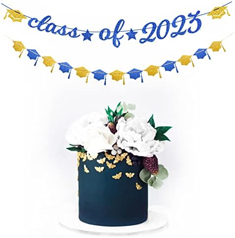 Морнарица-Сина Бело-Златна Забава-Декорации Банер За Дипломирање-8 парчиња Комплети Класа На 2023 Капа Венец Стримери, Хартија Ткиво Пом Пом Цвеќиња,