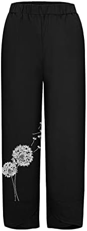 Kcенски панталони за жени во kcjgikpok, широко нозе со еластично положени постелнина, капри капри со џебови панталони за жени за жени