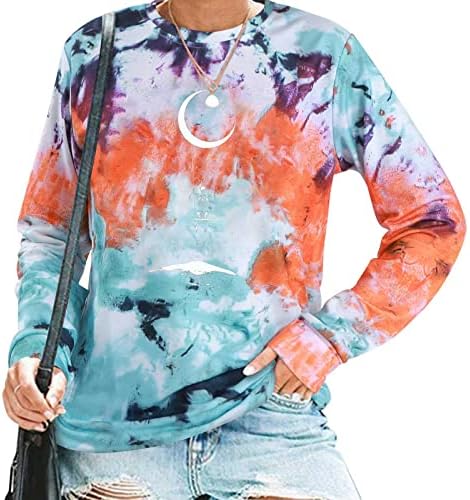 Narhbrg Tie Dye Sweatshirts Women Women Women Да, јас сум ладно мене 24: 7 смешни кошули со екипаж, писмо печати долг ракав, обичен