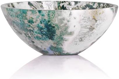 Pyor Moss Agate Hand Ressed Gemstone Bowl Cyrstal заздравување на садот за чистење аура чистење дома декор Големина 2 инчи