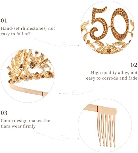 50 -ти роденденска круна, 50 -ти роденден Тијара и Црна Саш за жени и девојчиња, 50 -ти роденденски украси, злато