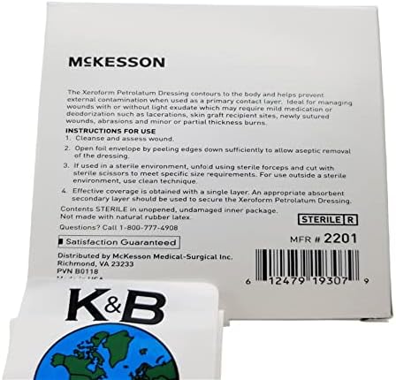 Облекување на Xeroform Petrolatum 1x8 инчи импрегнирана стерилна нега на газа, не-приврзано, 8 пакет, совршен додаток на вашиот комплет