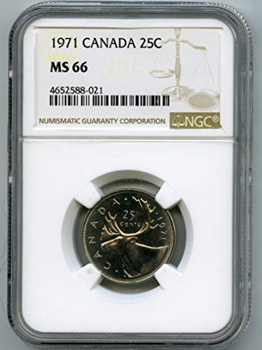 1971 CA Канада од 25 центи четвртина сертифициран кралски канадски нане врвен поп квартал ms66 ngc