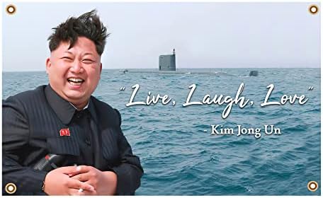 Полиестер на Stormflag 3x5ft Полиестер 90G Ким Јонг Ун во живо, смеа, Loveубовен знаме 4 месинг очни и двојни шевови